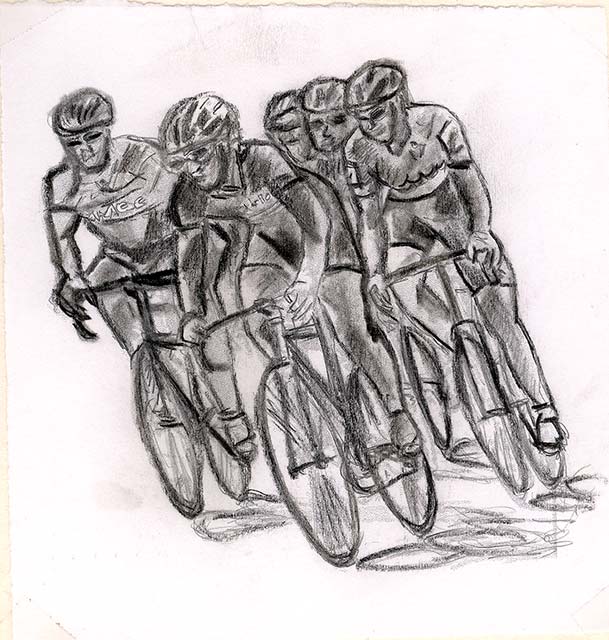 drawing of cyclists racing