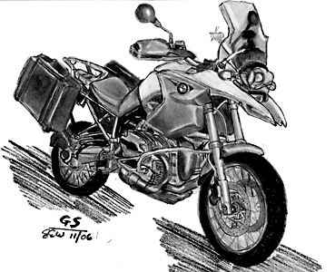 pencil drawing of a 2006 BMW R1200GS