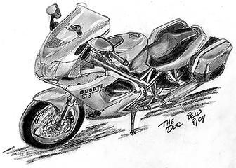 pencil drawing of a 2004 Ducati ST3 motorcycle
